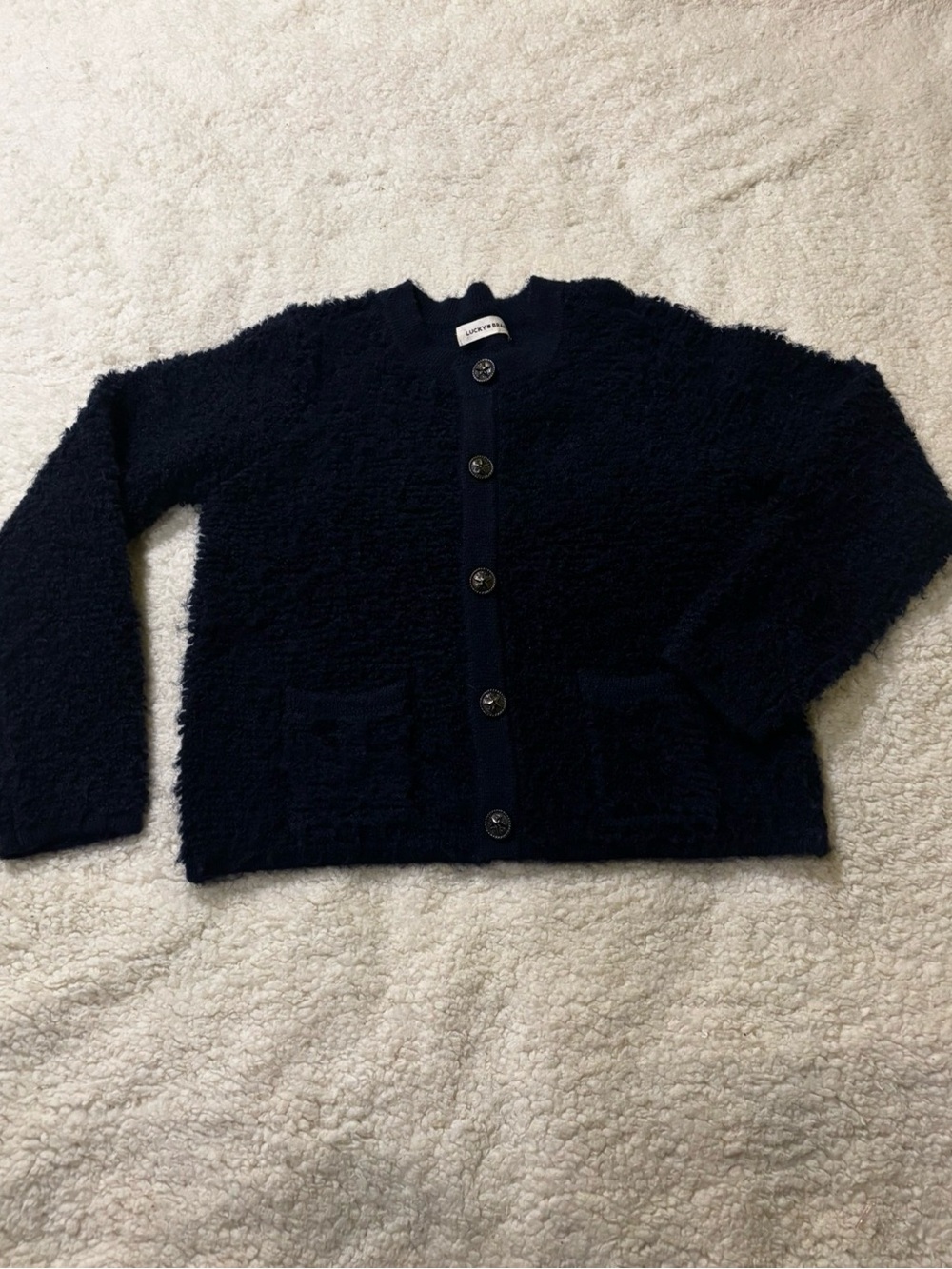 Lucky Brand Navy Fuzzy Button Cardigan1515 for women